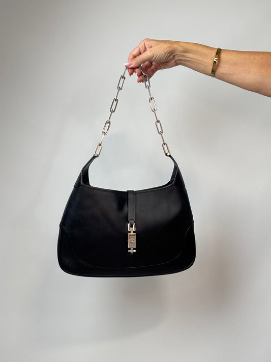 Gucci Jackie Black Leather Chain Shoulder Bag