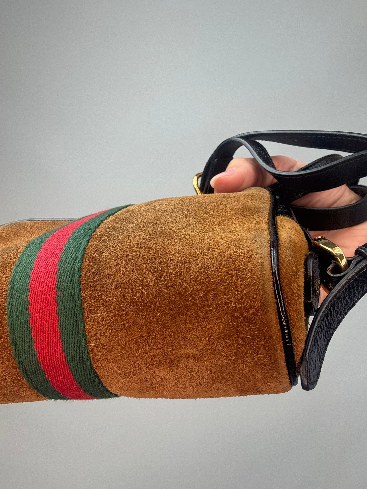 Gucci Mini Suede Ophidia Crossbody Bag back right bottom corner