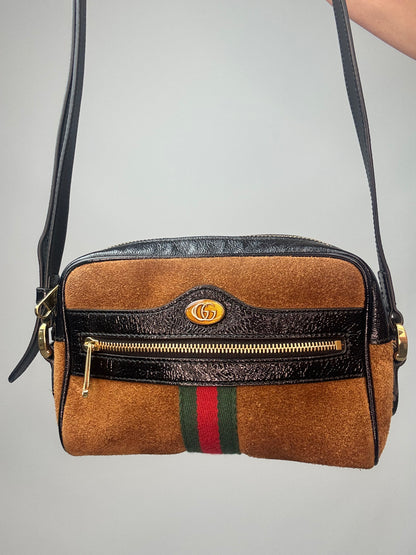 Gucci Mini Suede Ophidia Crossbody Bag front of bag