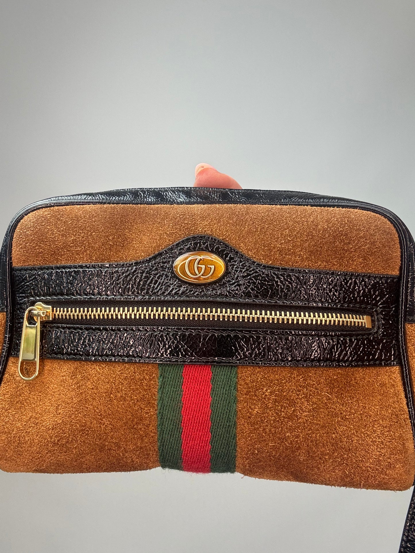 Gucci Mini Suede Ophidia Crossbody Bag front zipper pouch