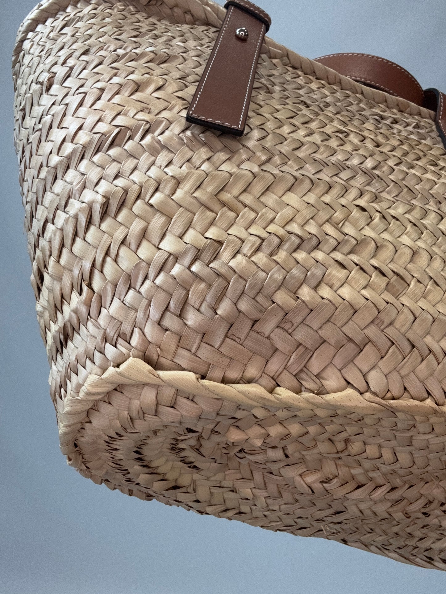 Loewe Basket In Palm Leaf and Leather Skin Tote Bag back left bottom corner
