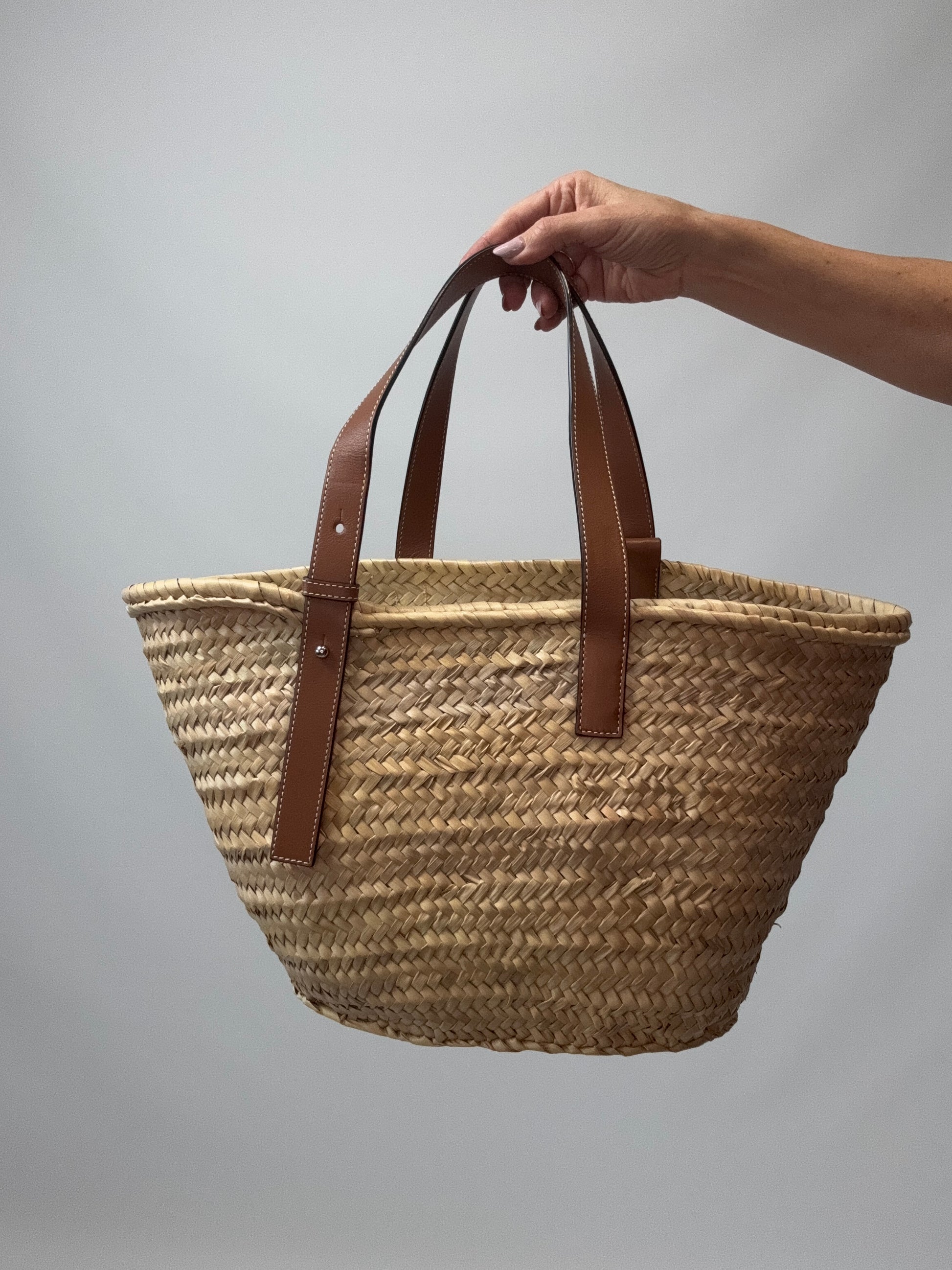 Loewe Basket In Palm Leaf and Leather Skin Tote Bag back of bag