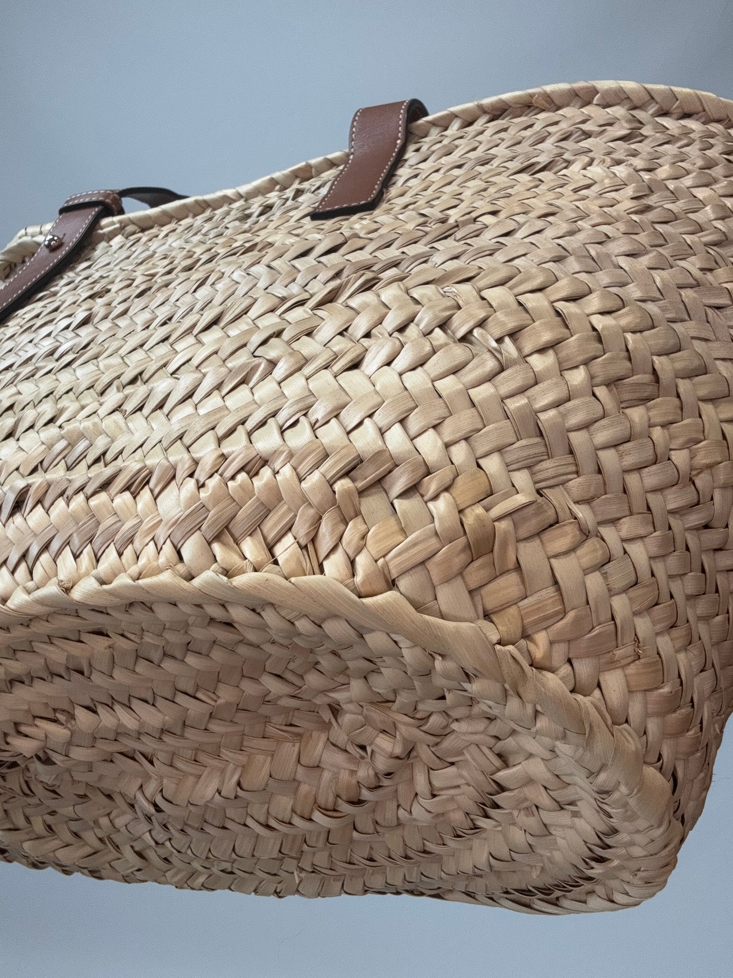 Loewe Basket In Palm Leaf and Leather Skin Tote Bag back right bottom corner