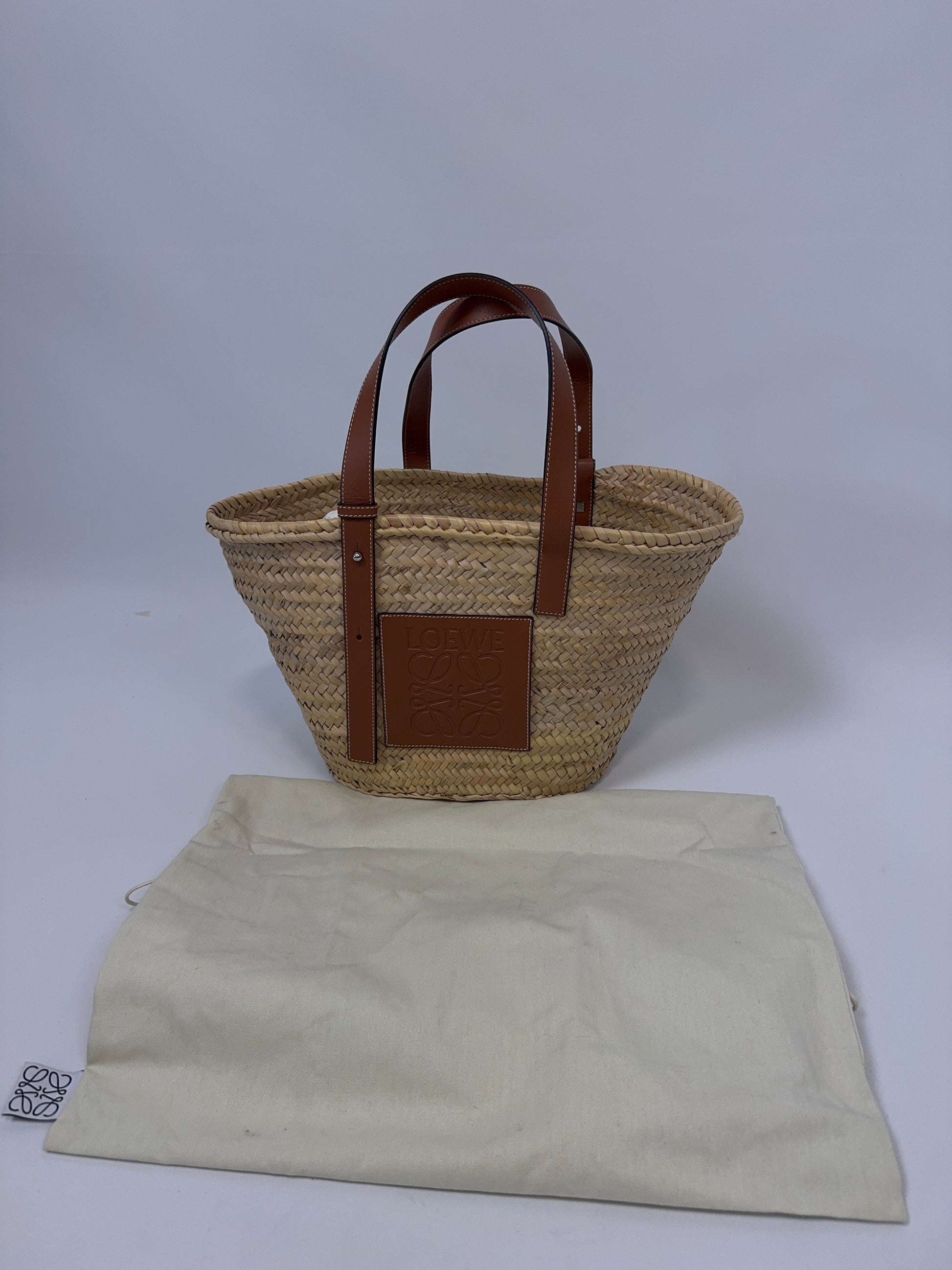 Loewe Basket In Palm Leaf and Leather Skin Tote Bag with dust bag