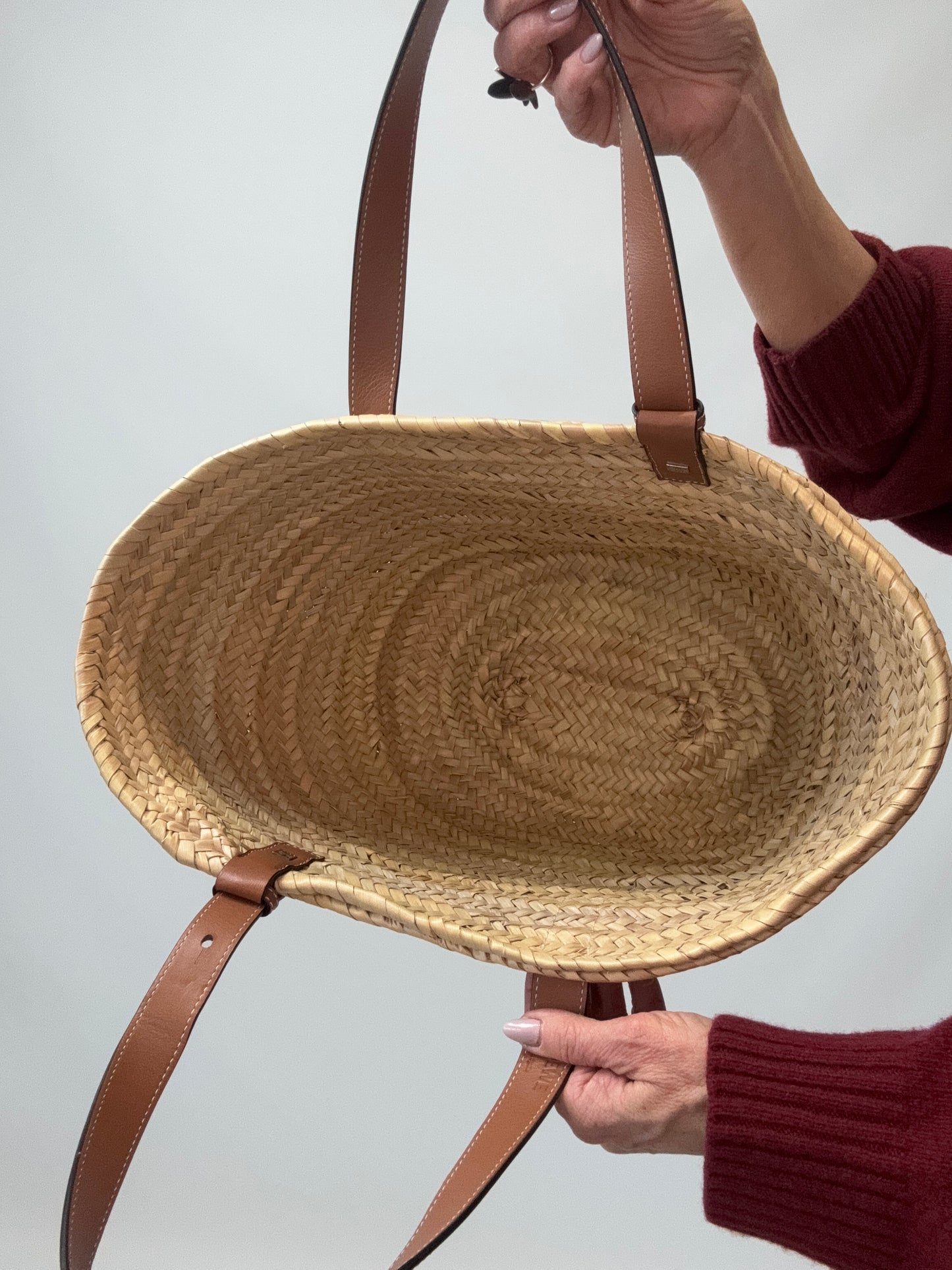 Loewe Basket In Palm Leaf and Leather Skin Tote Bag interior