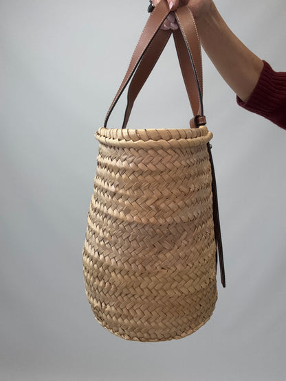 Loewe Basket In Palm Leaf and Leather Skin Tote Bag left side
