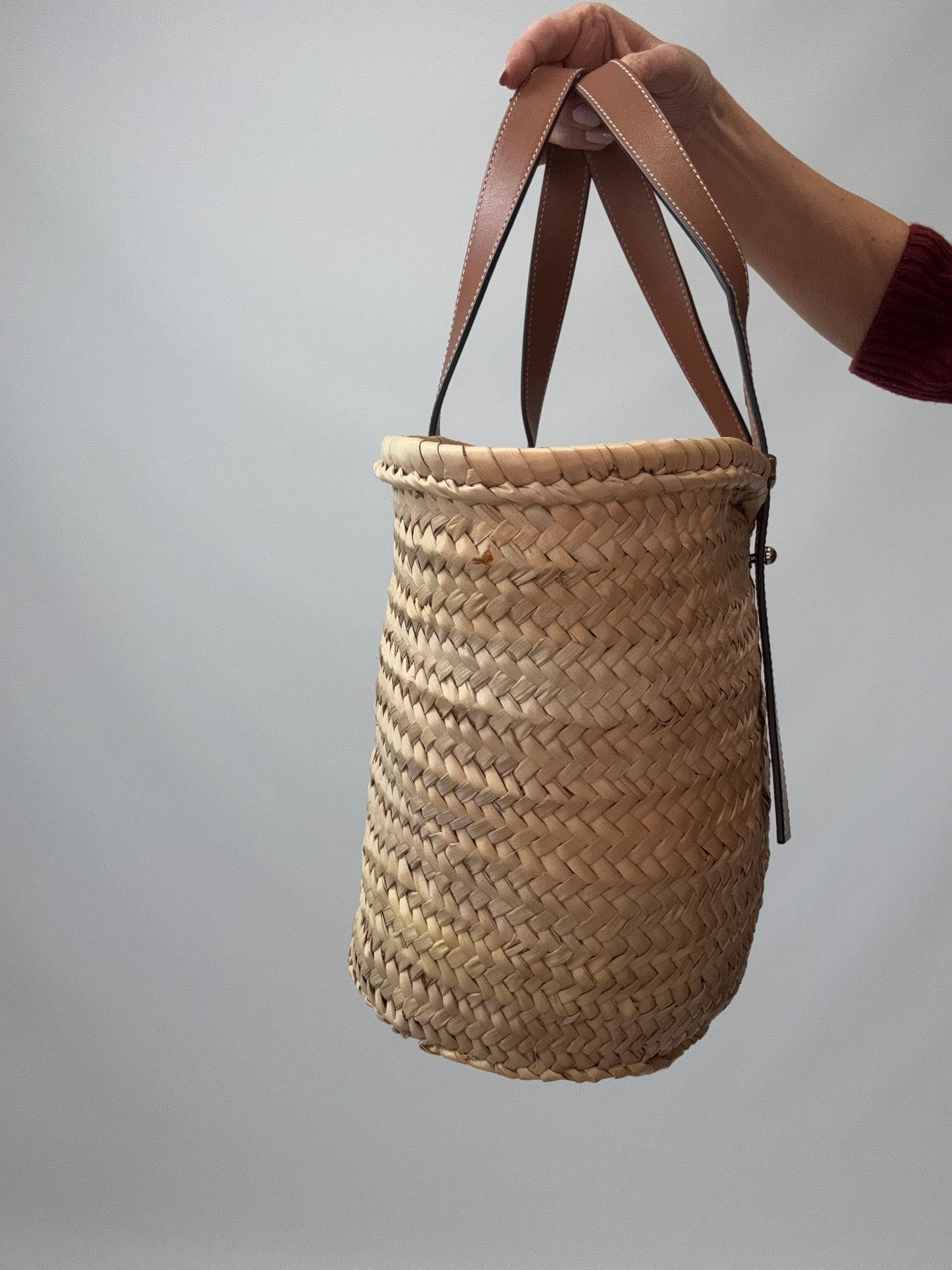 Loewe Basket In Palm Leaf and Leather Skin Tote Bag right side