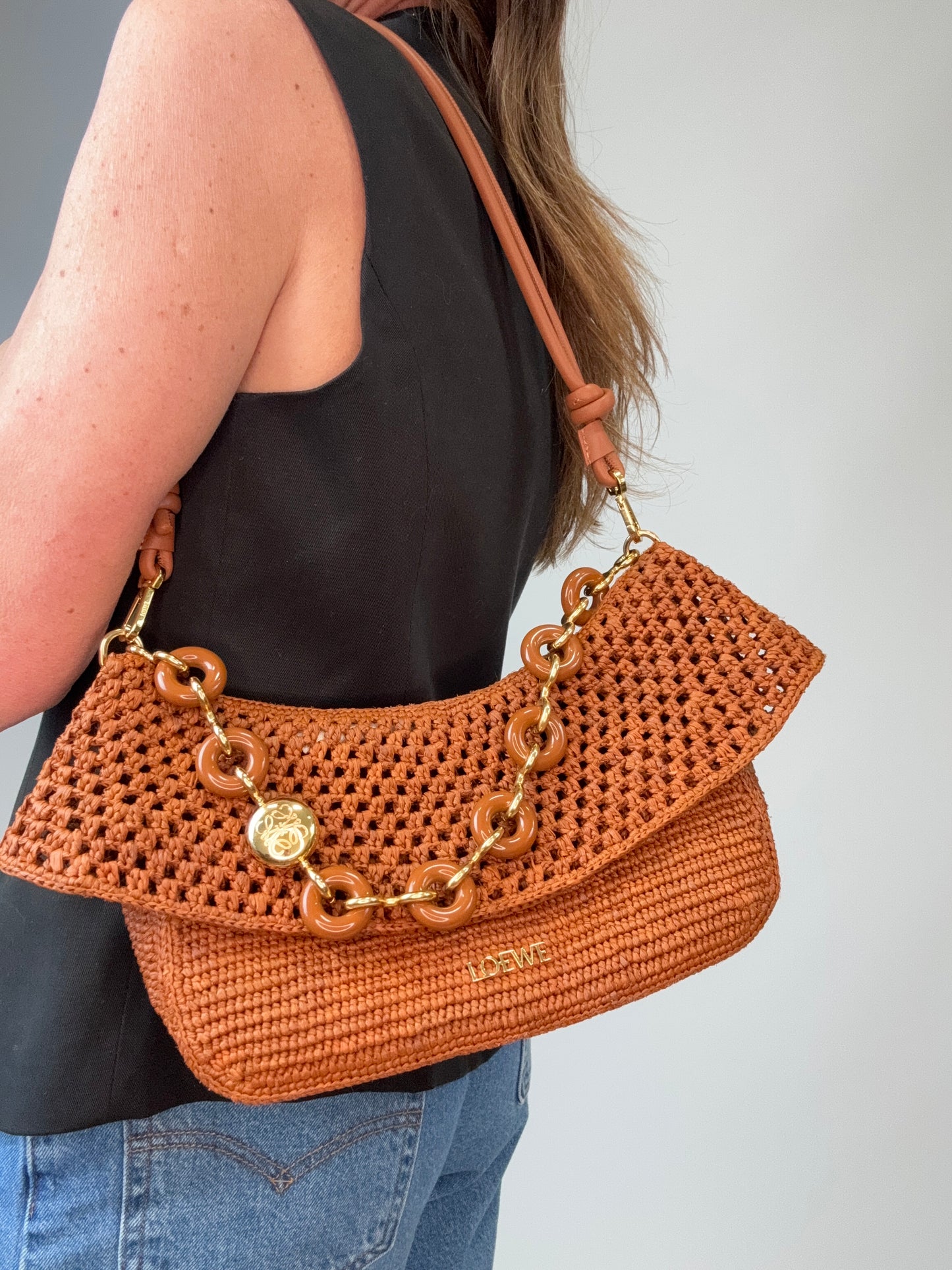 Loewe X Paula's Ibiza Ola Medium Shoulder Bag modeled