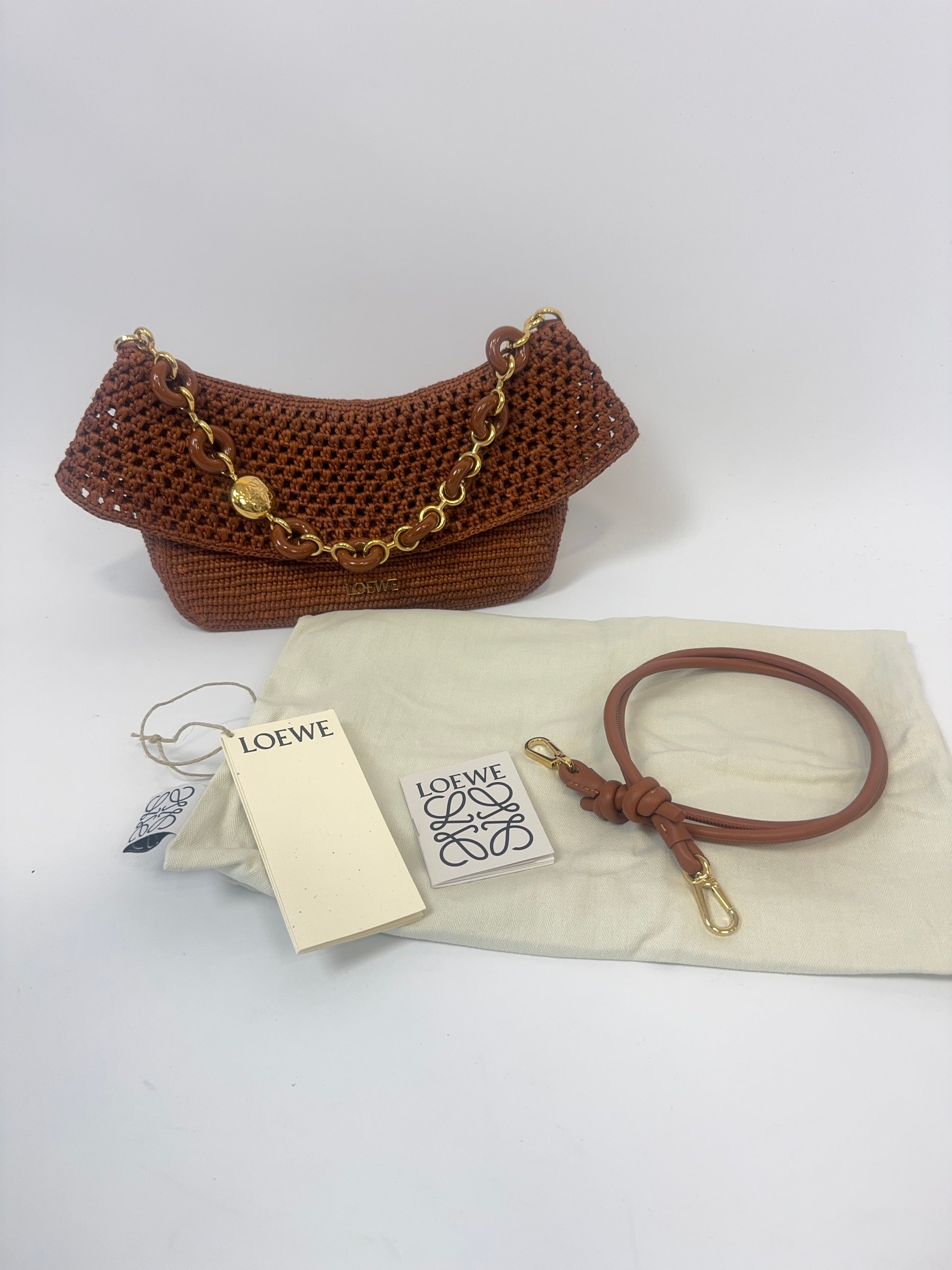 Loewe X Paula's Ibiza Ola Medium Shoulder Bag with detachable shoulder strap, dust bag and cards