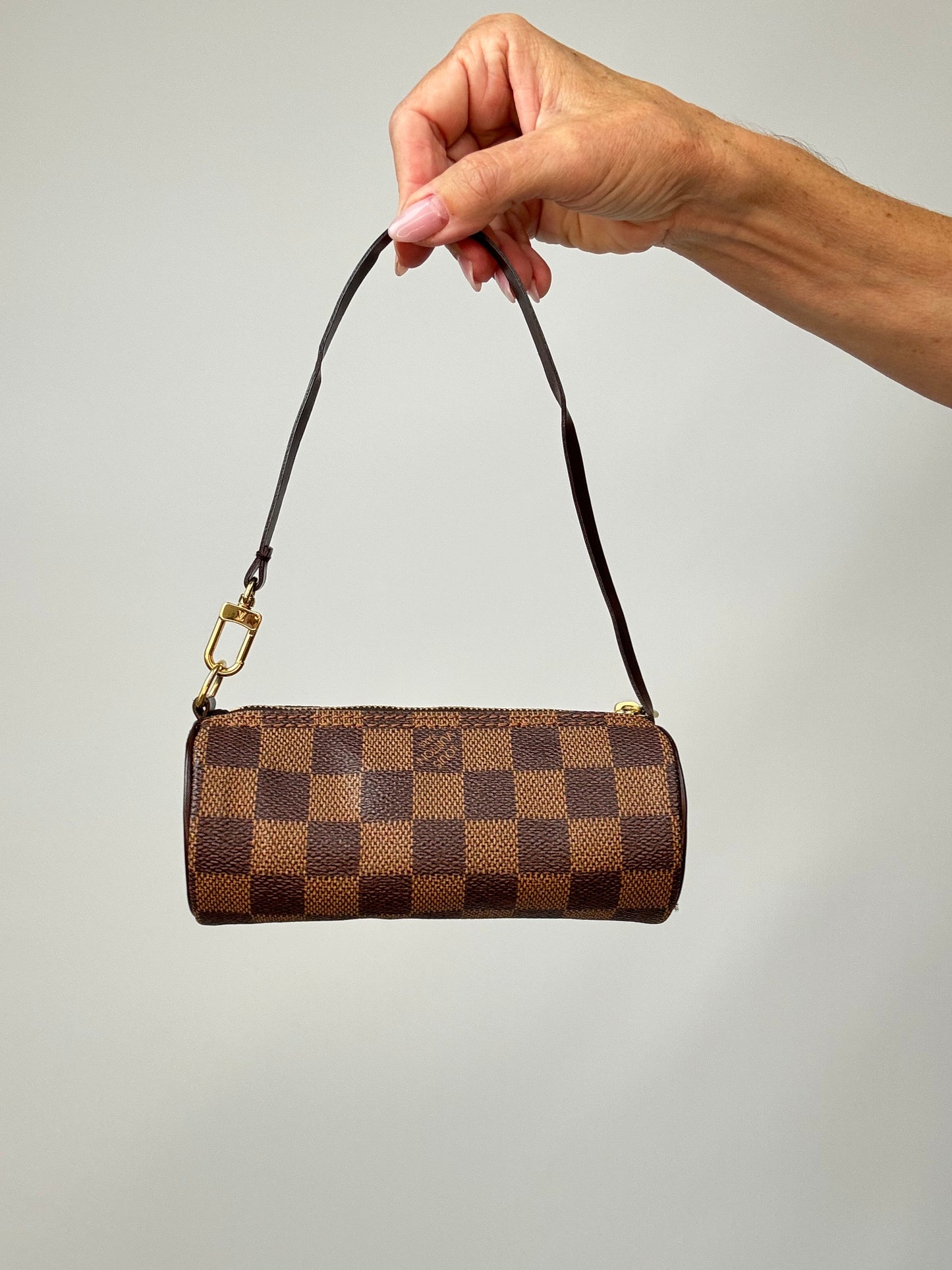 Louis Vuitton Damier Ebene Papillion 30 Handbag & Pochette Set back of pochette