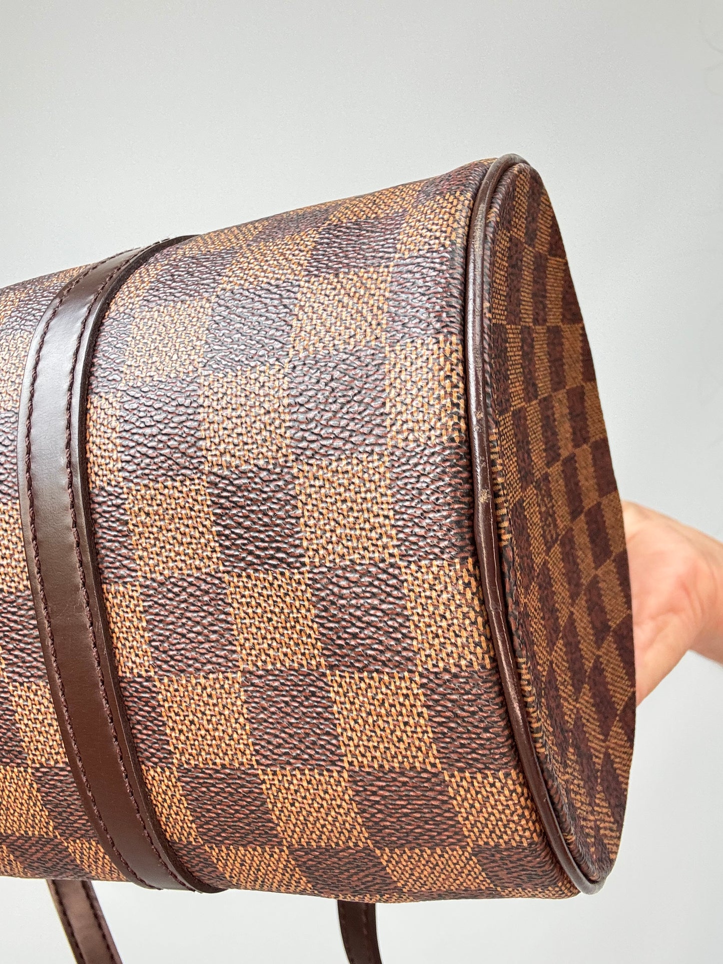 Louis Vuitton Damier Ebene Papillion 30 Handbag & Pochette Set back right bottom corner