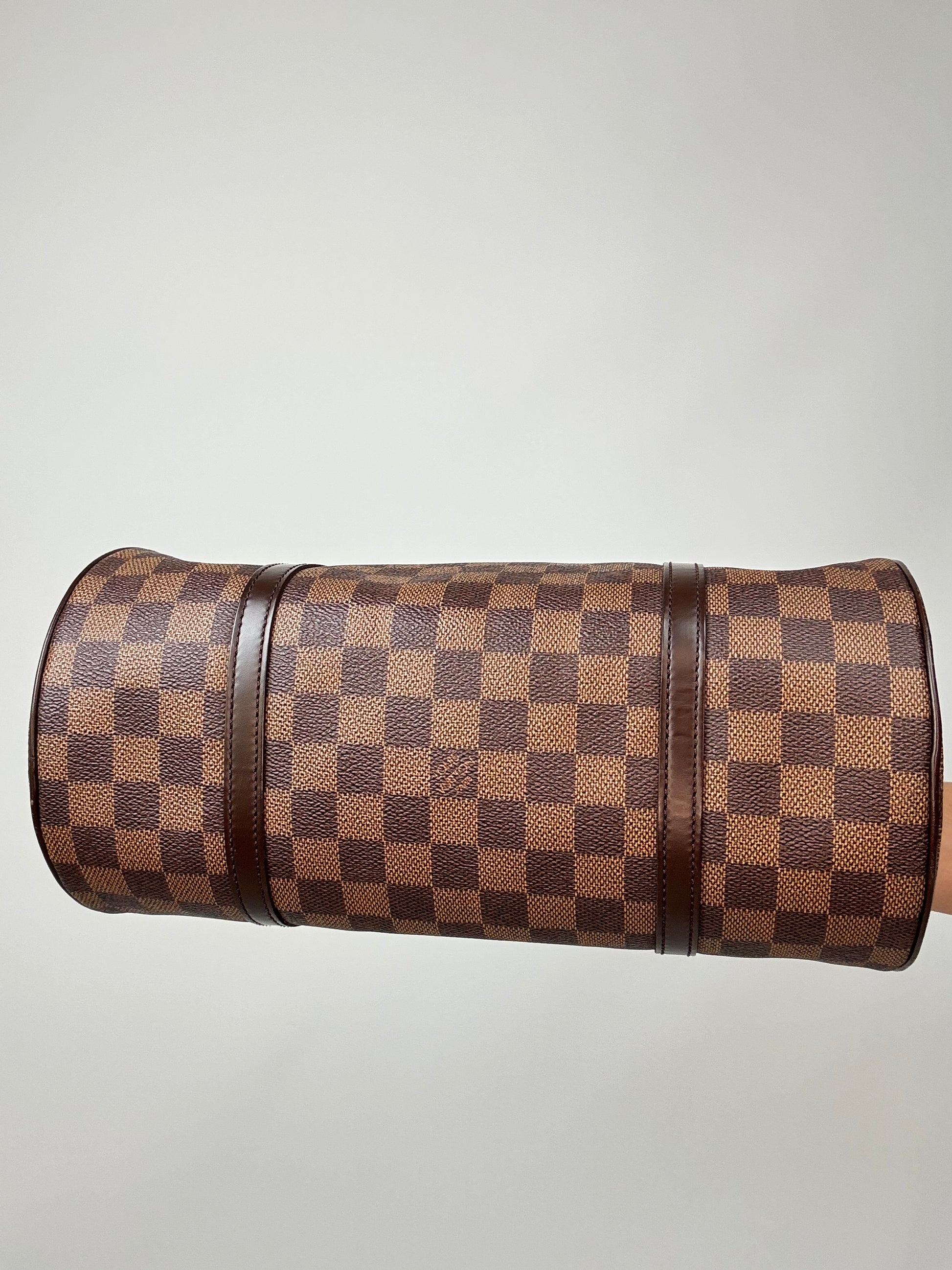 Louis Vuitton Damier Ebene Papillion 30 Handbag & Pochette Set bottom of handbag