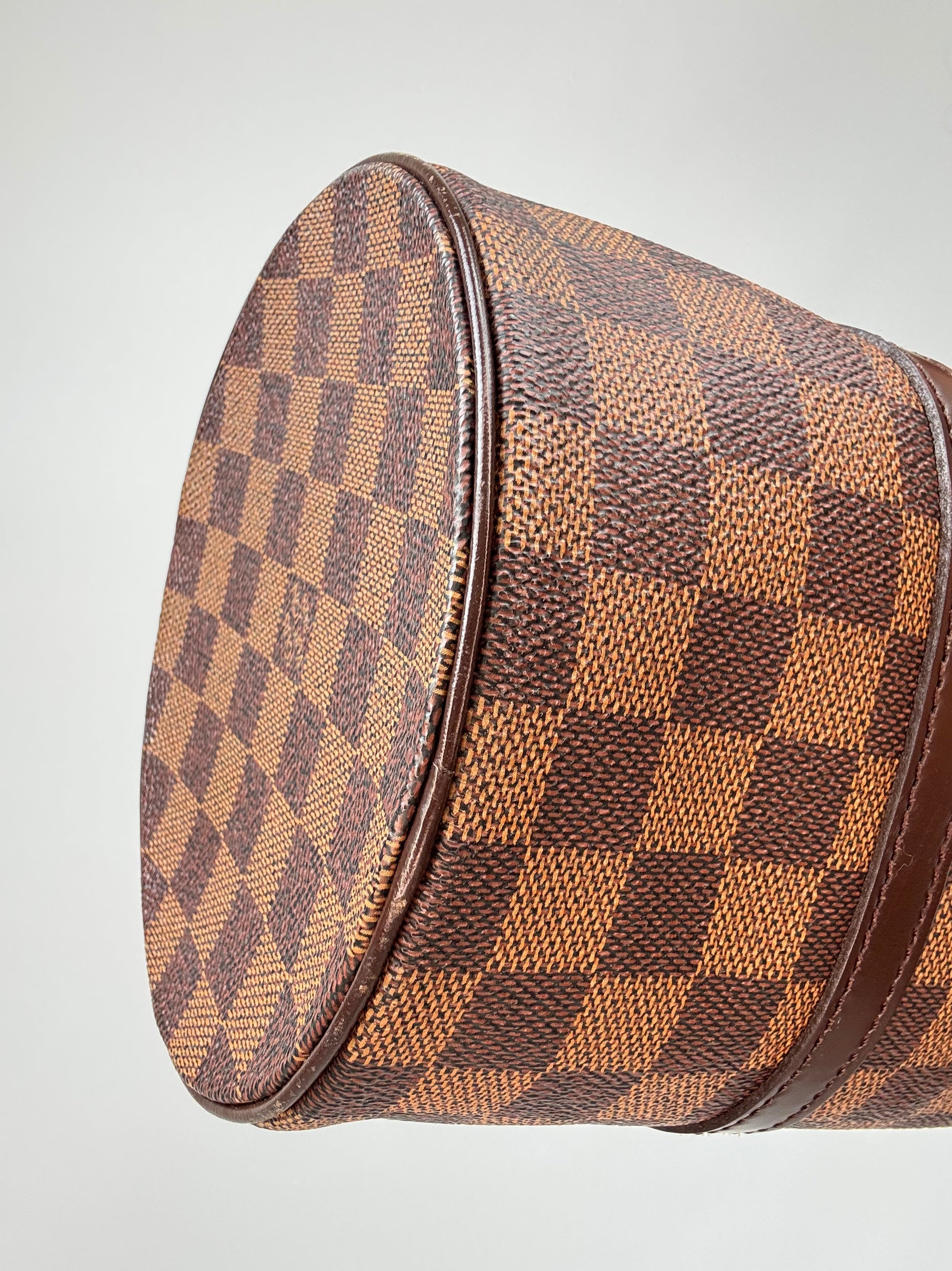 Louis Vuitton Damier Ebene Papillion 30 Handbag & Pochette Set front left bottom cornerr