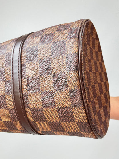 Louis Vuitton Damier Ebene Papillion 30 Handbag & Pochette Set front right bottom corner