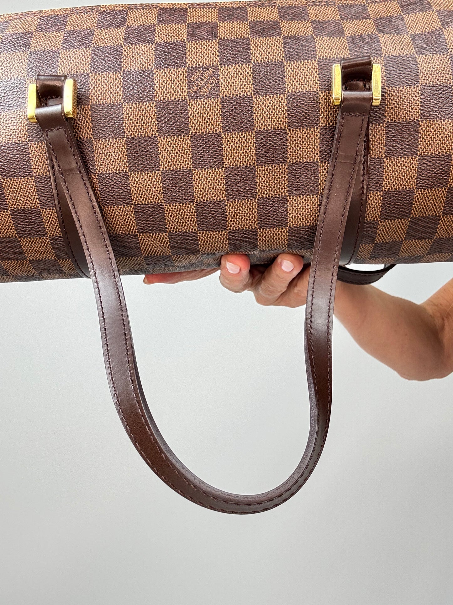 Louis Vuitton Damier Ebene Papillion 30 Handbag & Pochette Set interior of back top handle