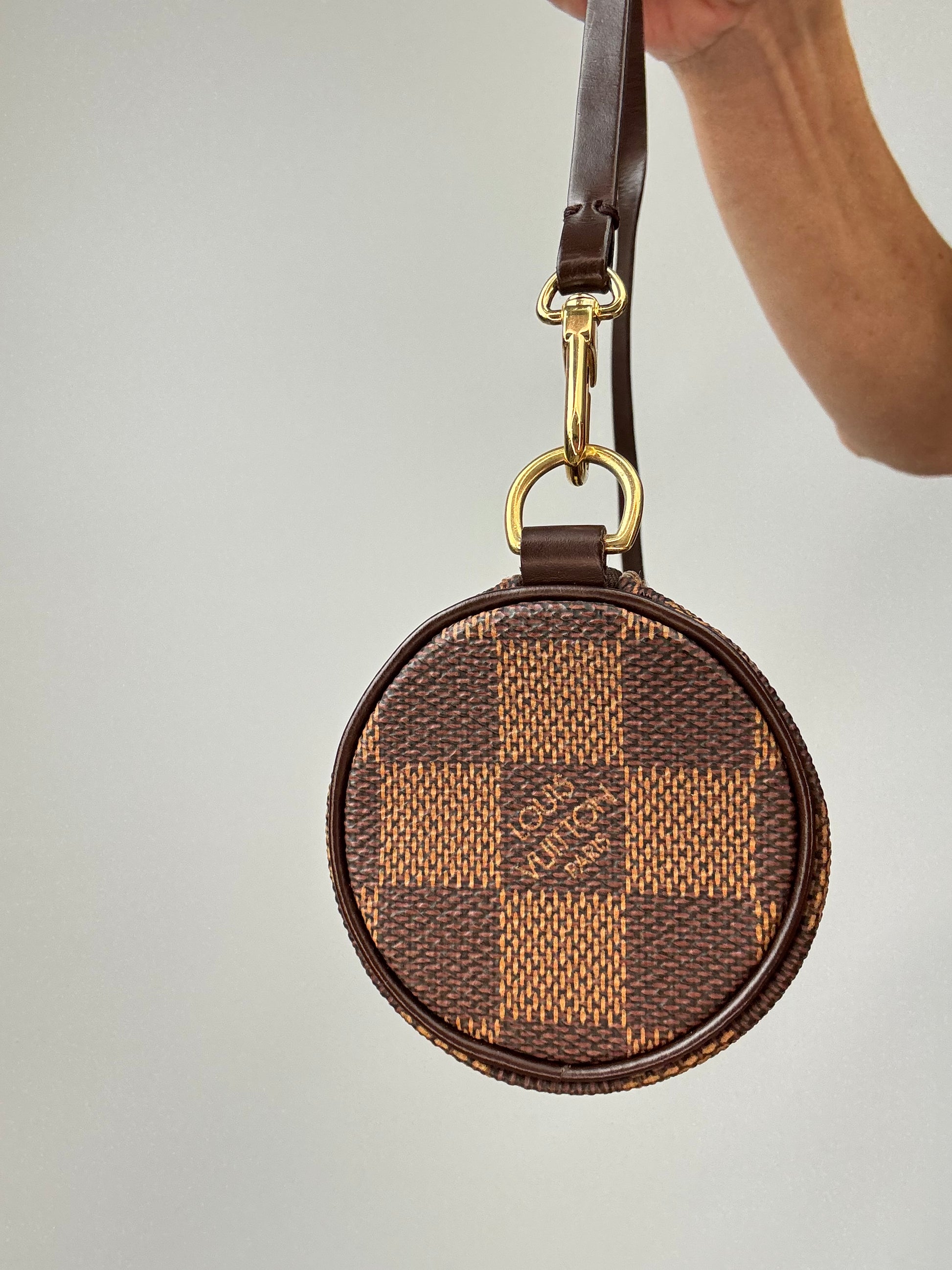 Louis Vuitton Damier Ebene Papillion 30 Handbag & Pochette Set left side of pochette