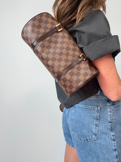 Louis Vuitton Damier Ebene Papillion 30 Handbag & Pochette Set modeled 2