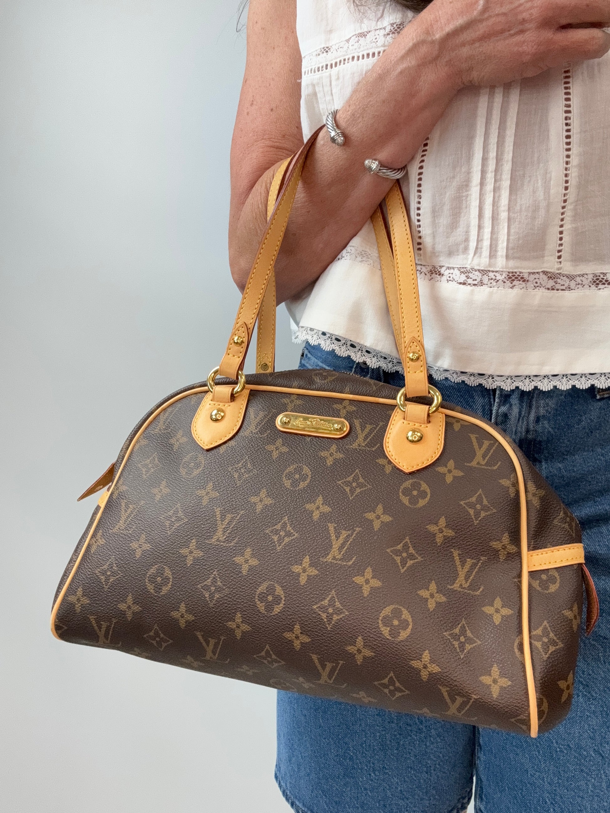 Louis Vuitton Monogram Montorgueil PM modeled 2