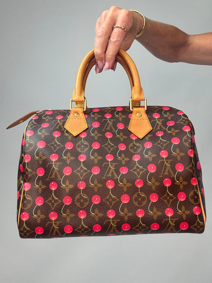 Louis Vuitton Takashi Murakami Monogram Cerises Speedy 25 back of handbag