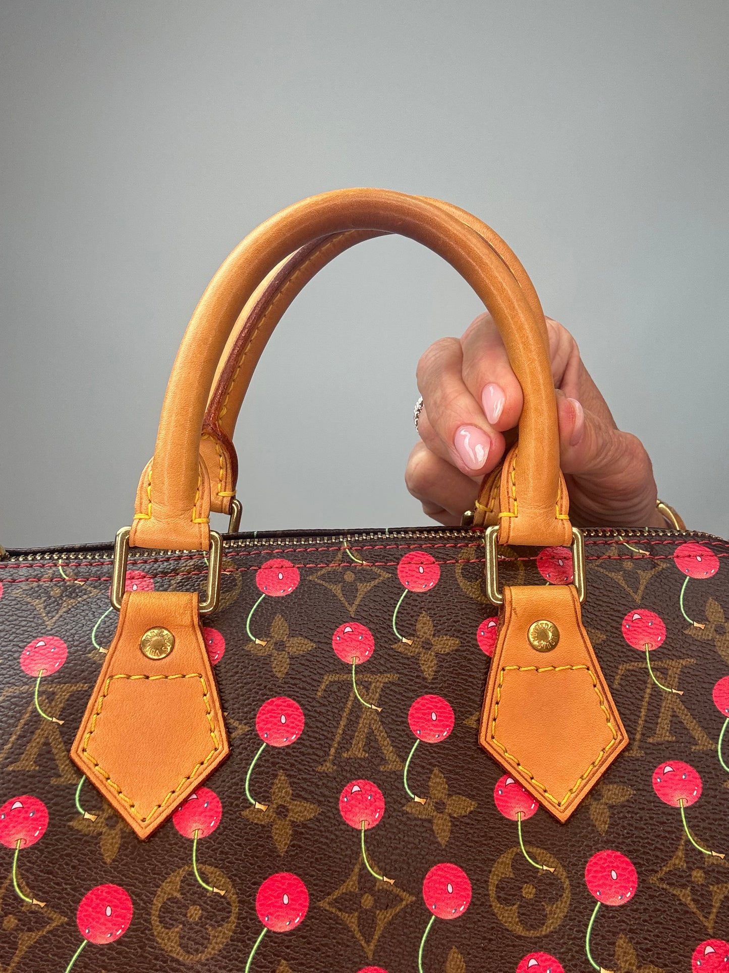Louis Vuitton Takashi Murakami Monogram Cerises Speedy 25 back of top handles