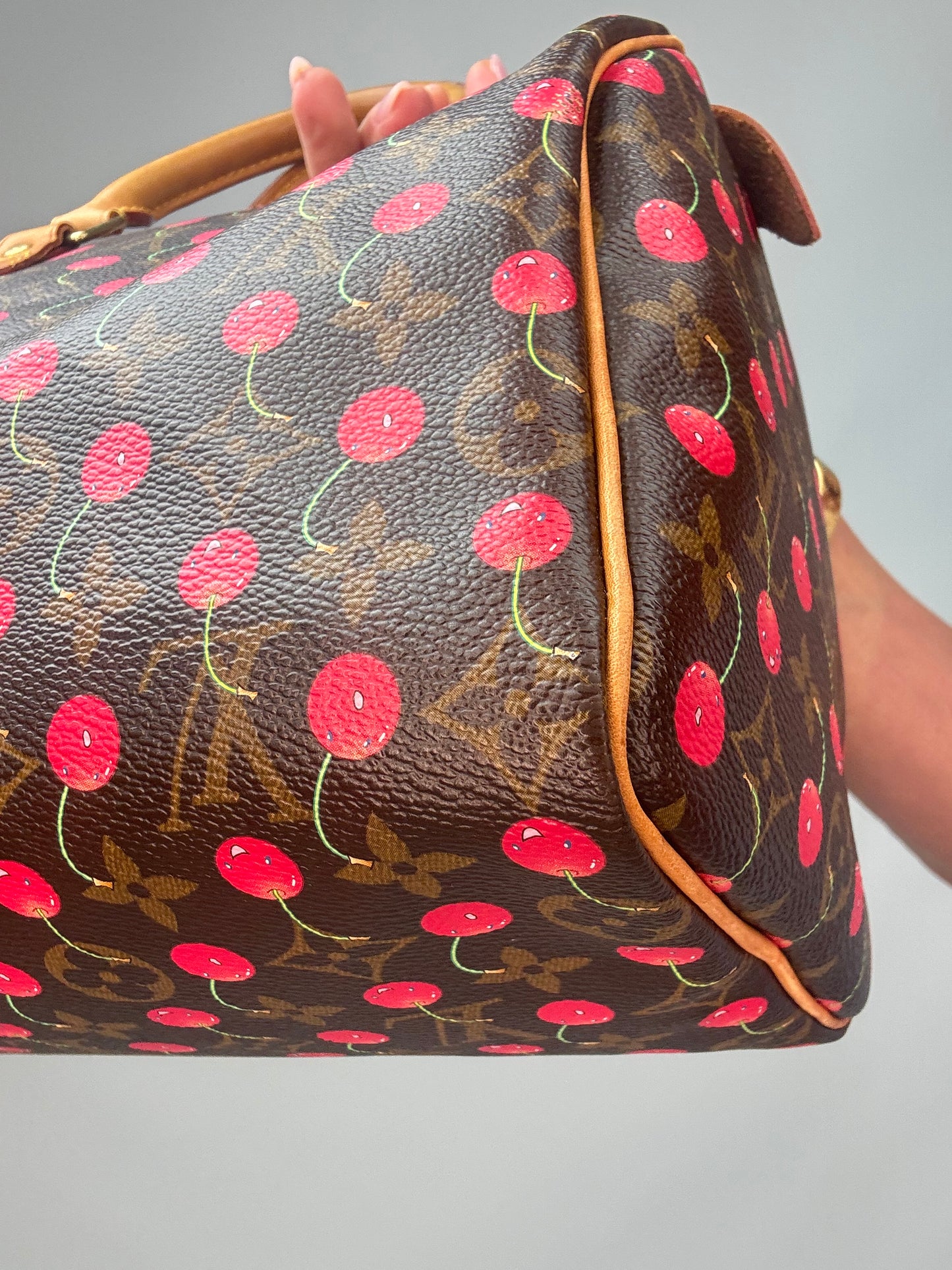 Louis Vuitton Takashi Murakami Monogram Cerises Speedy 25 back right bottom corner