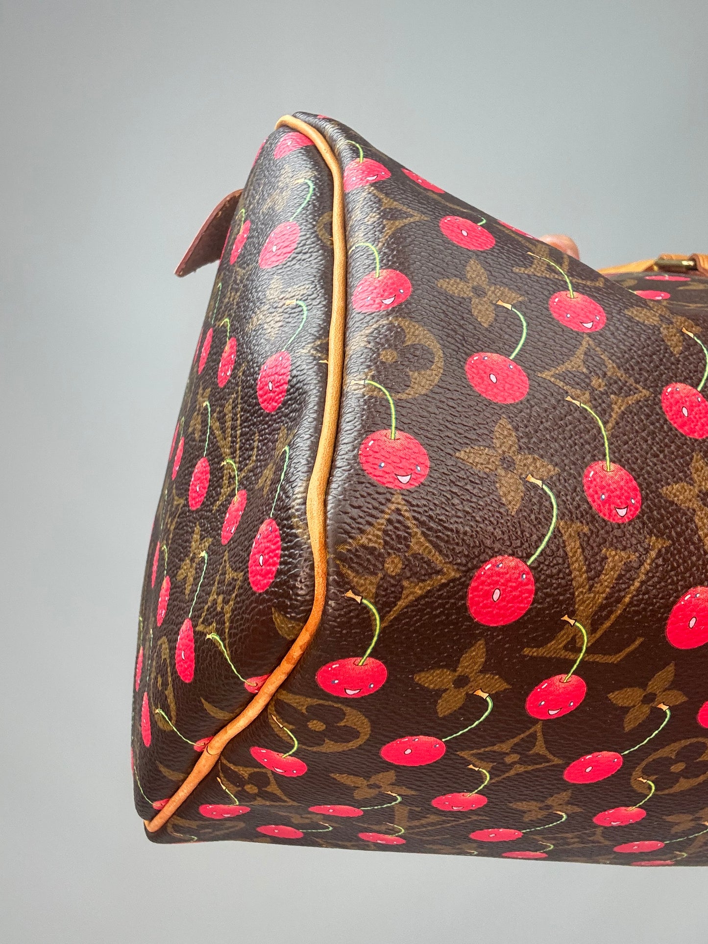 Louis Vuitton Takashi Murakami Monogram Cerises Speedy 25 front left bottom corner