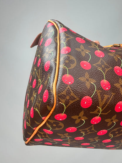 Louis Vuitton Takashi Murakami Monogram Cerises Speedy 25 front left bottom corner
