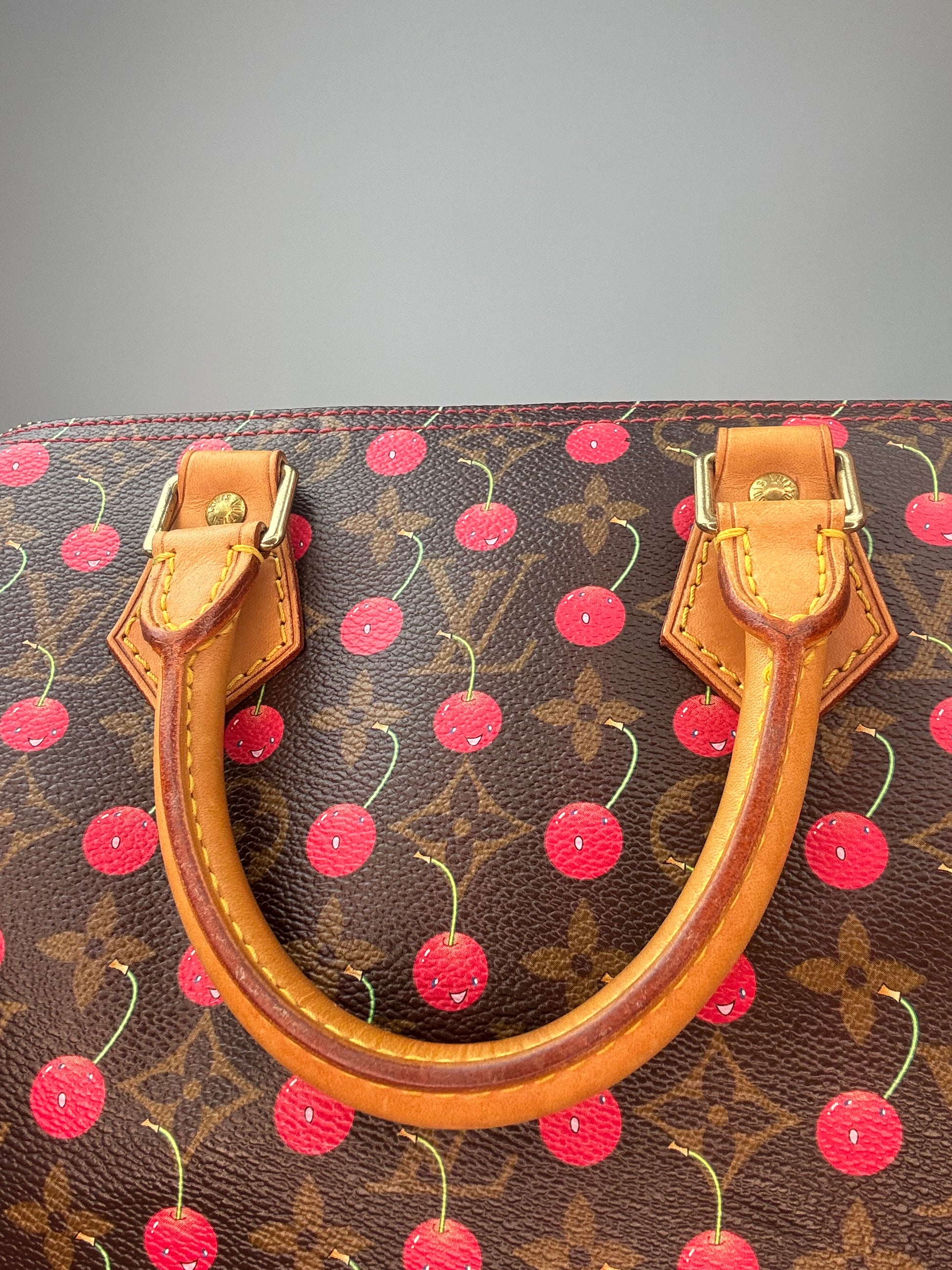 Louis Vuitton Takashi Murakami Monogram Cerises Speedy 25 interior of front top handle