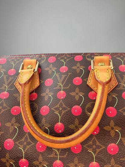 Louis Vuitton Takashi Murakami Monogram Cerises Speedy 25 interior of front top handle