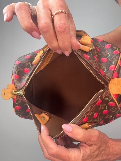 Louis Vuitton Takashi Murakami Monogram Cerises Speedy 25 interior of handbag