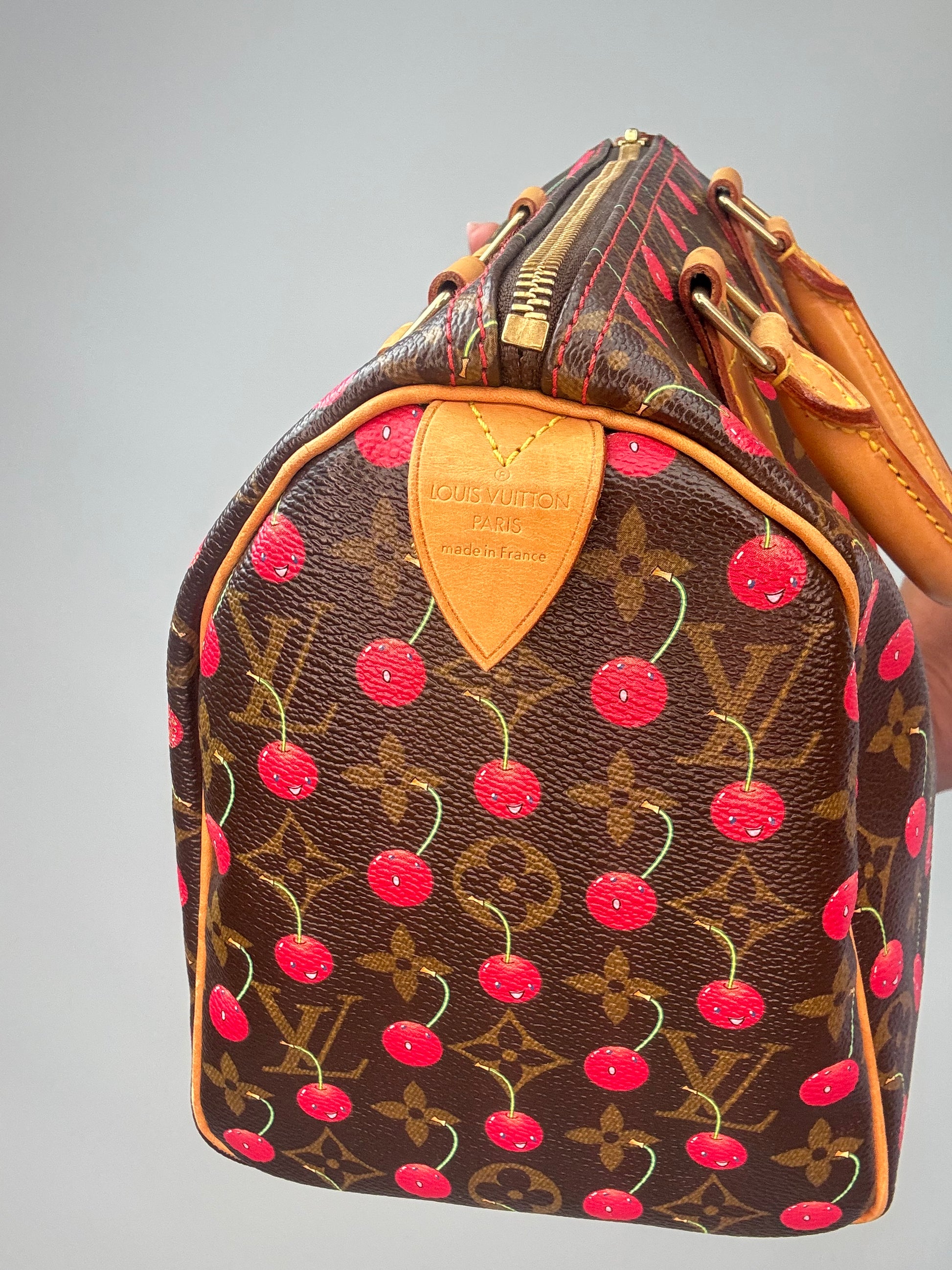 Louis Vuitton Takashi Murakami Monogram Cerises Speedy 25 LV stamp