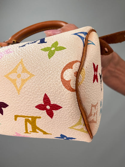 Louis Vuitton Takashi Murakami White Multicolore Nano Speedy back right bottom corner