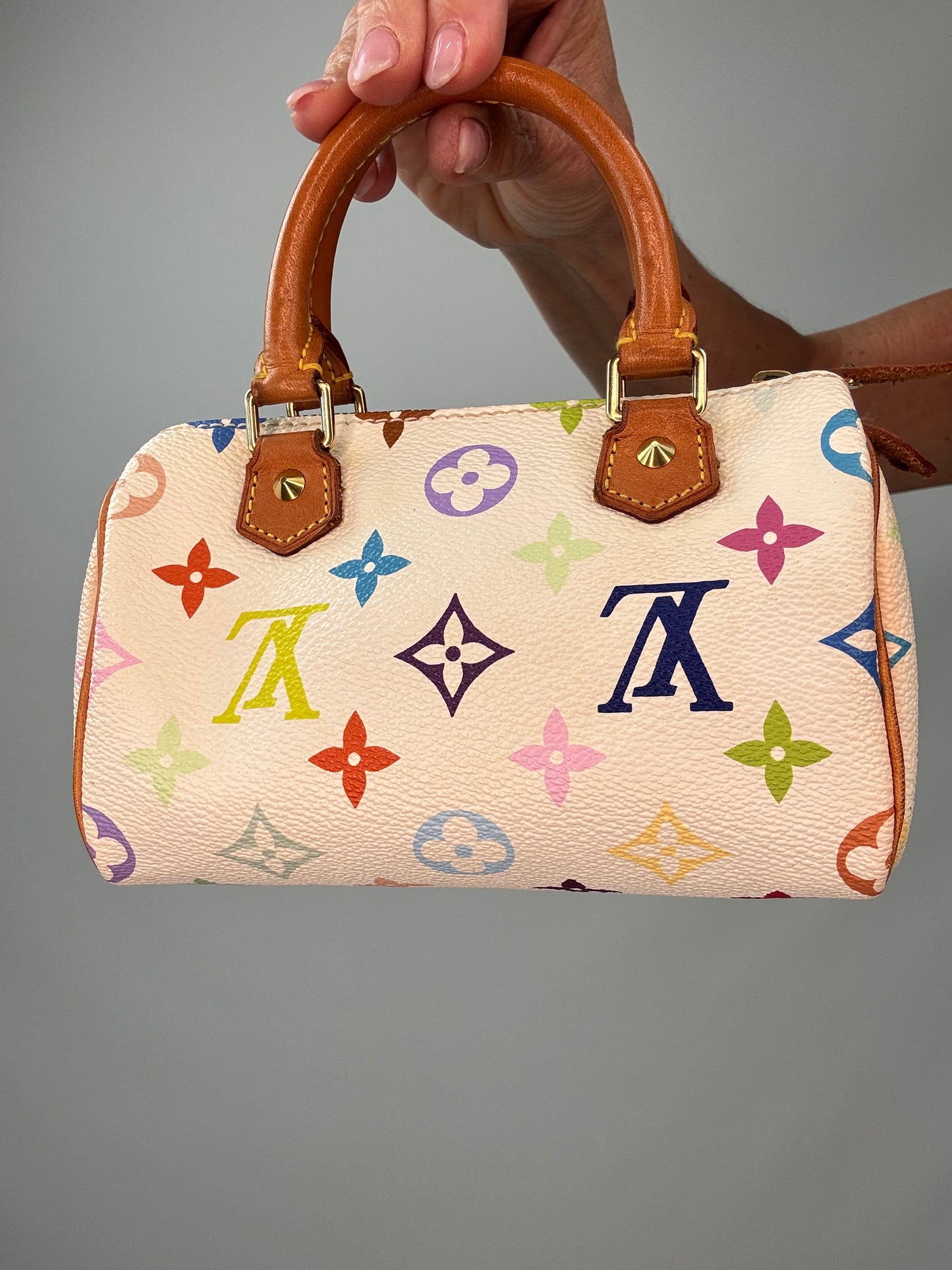 Louis Vuitton Takashi Murakami White Multicolore Nano Speedy back of handbag
