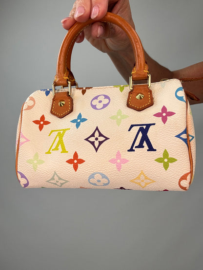 Louis Vuitton Takashi Murakami White Multicolore Nano Speedy back of handbag
