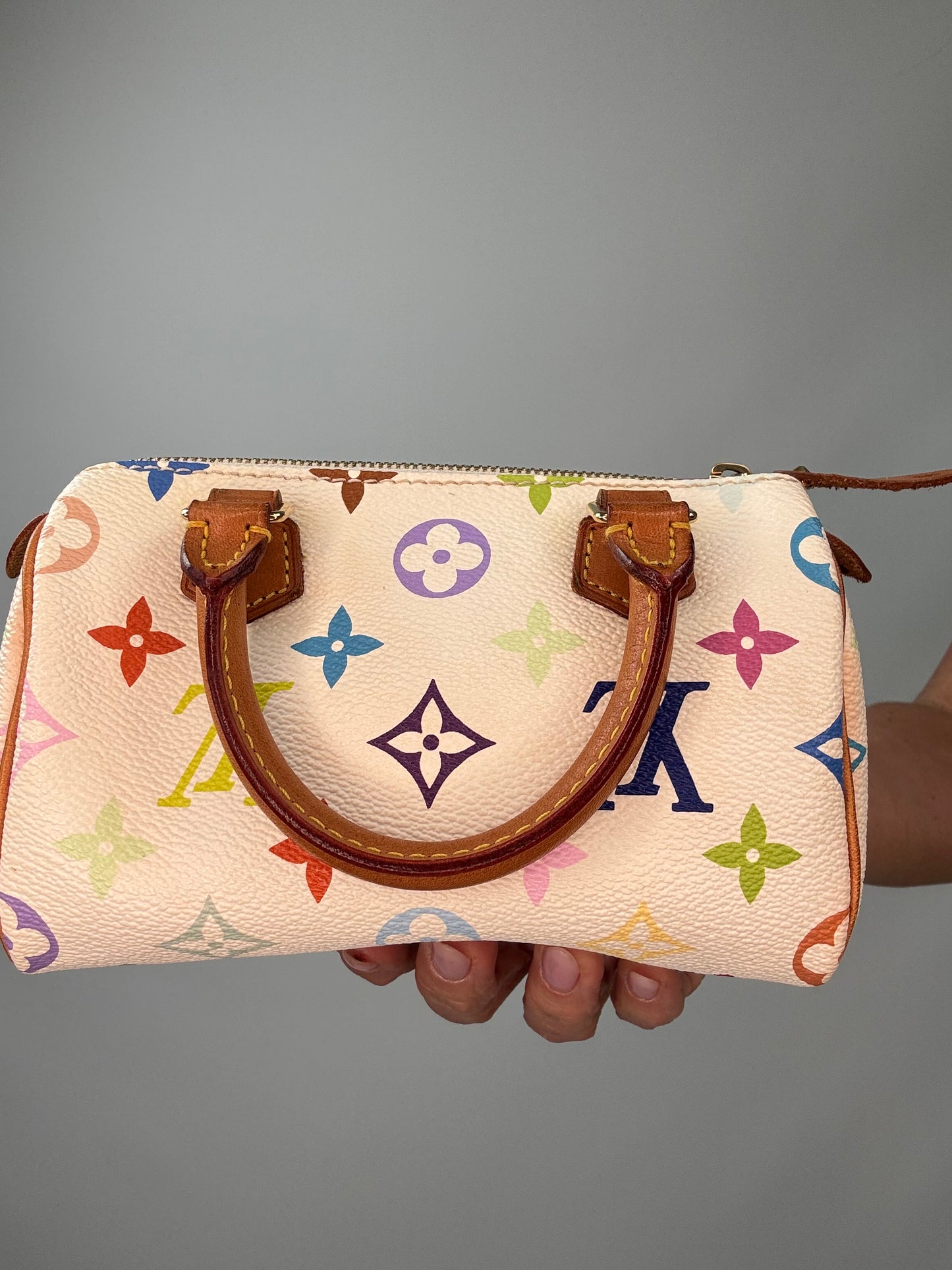 Louis Vuitton Takashi Murakami White Multicolore Nano Speedy back top handle interior