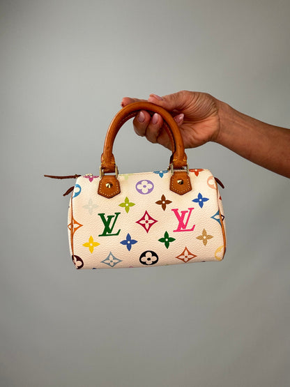 Louis Vuitton Takashi Murakami White Multicolore Nano Speedy front of bag