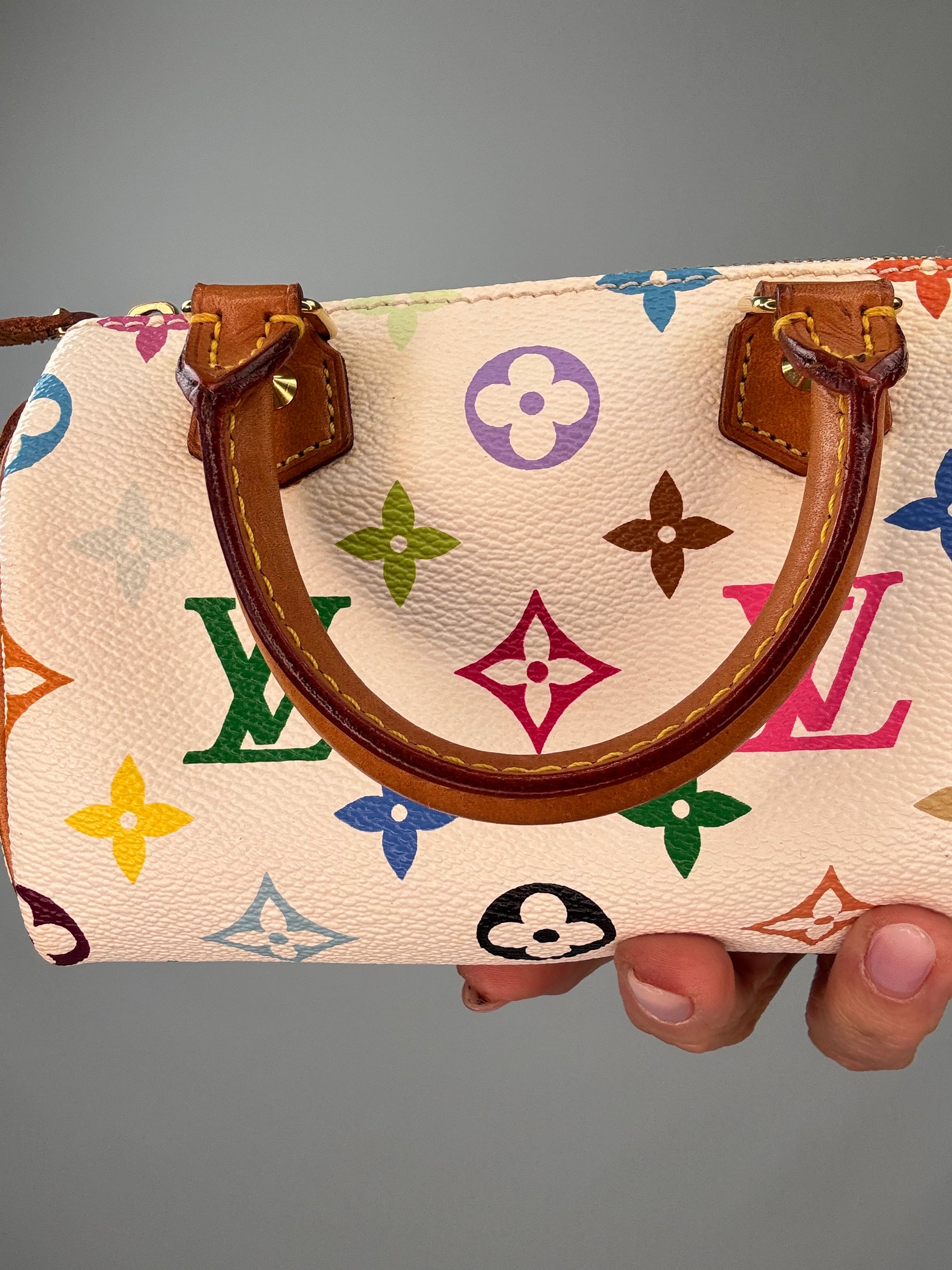 Louis Vuitton Takashi Murakami White Multicolore Nano Speedy front top handle interior