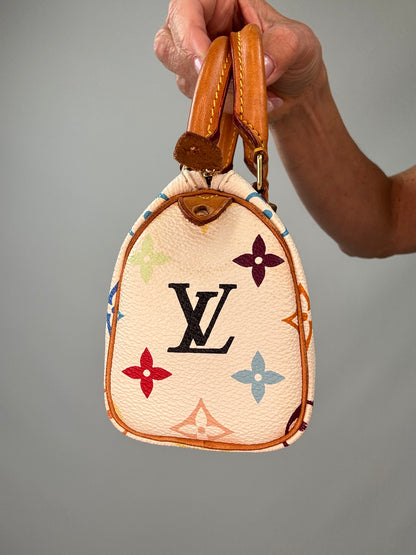 Louis Vuitton Takashi Murakami White Multicolore Nano Speedy left side