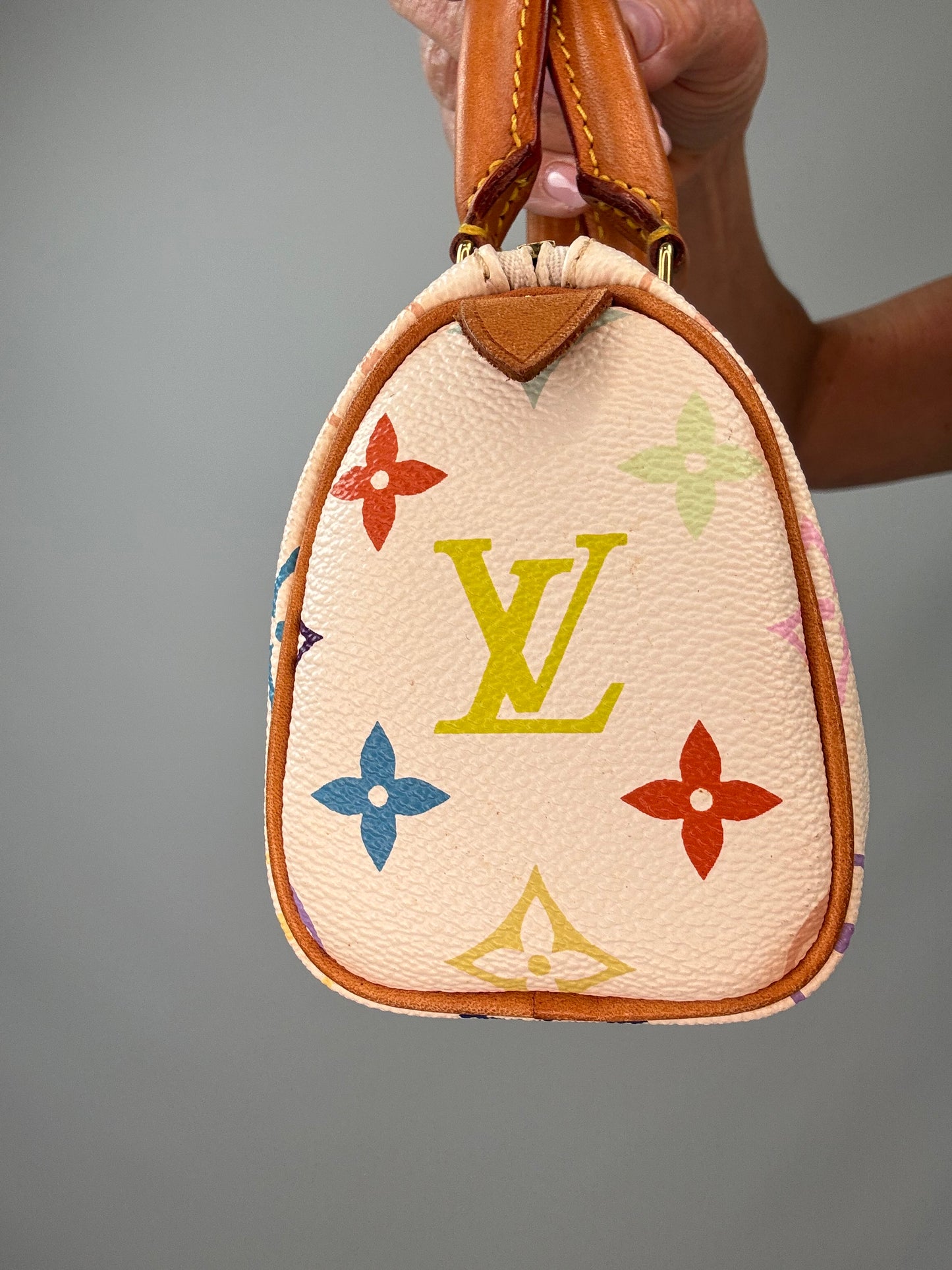 Louis Vuitton Takashi Murakami White Multicolore Nano Speedy right side