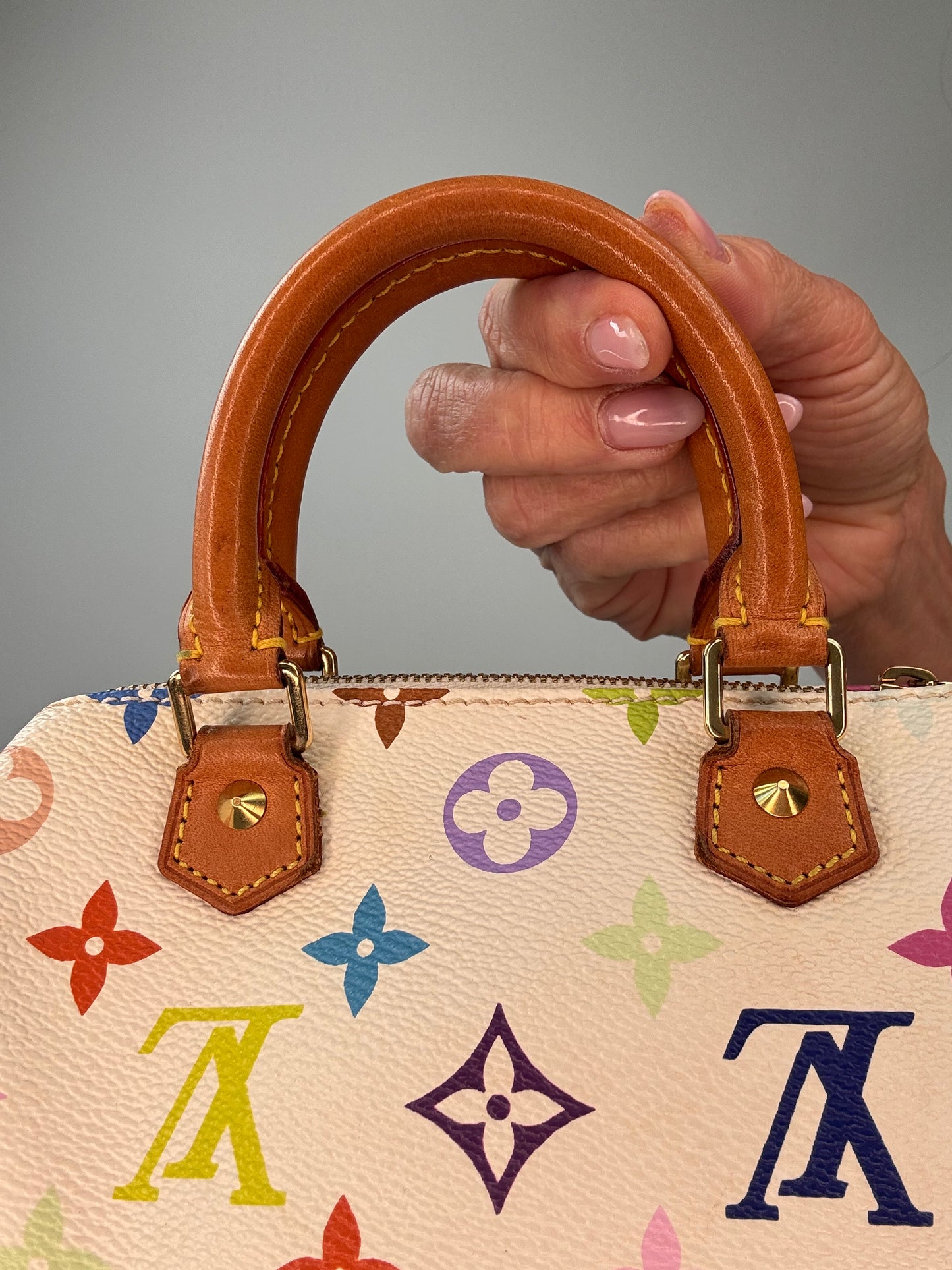 Louis Vuitton Takashi Murakami White Multicolore Nano Speedy top handle back