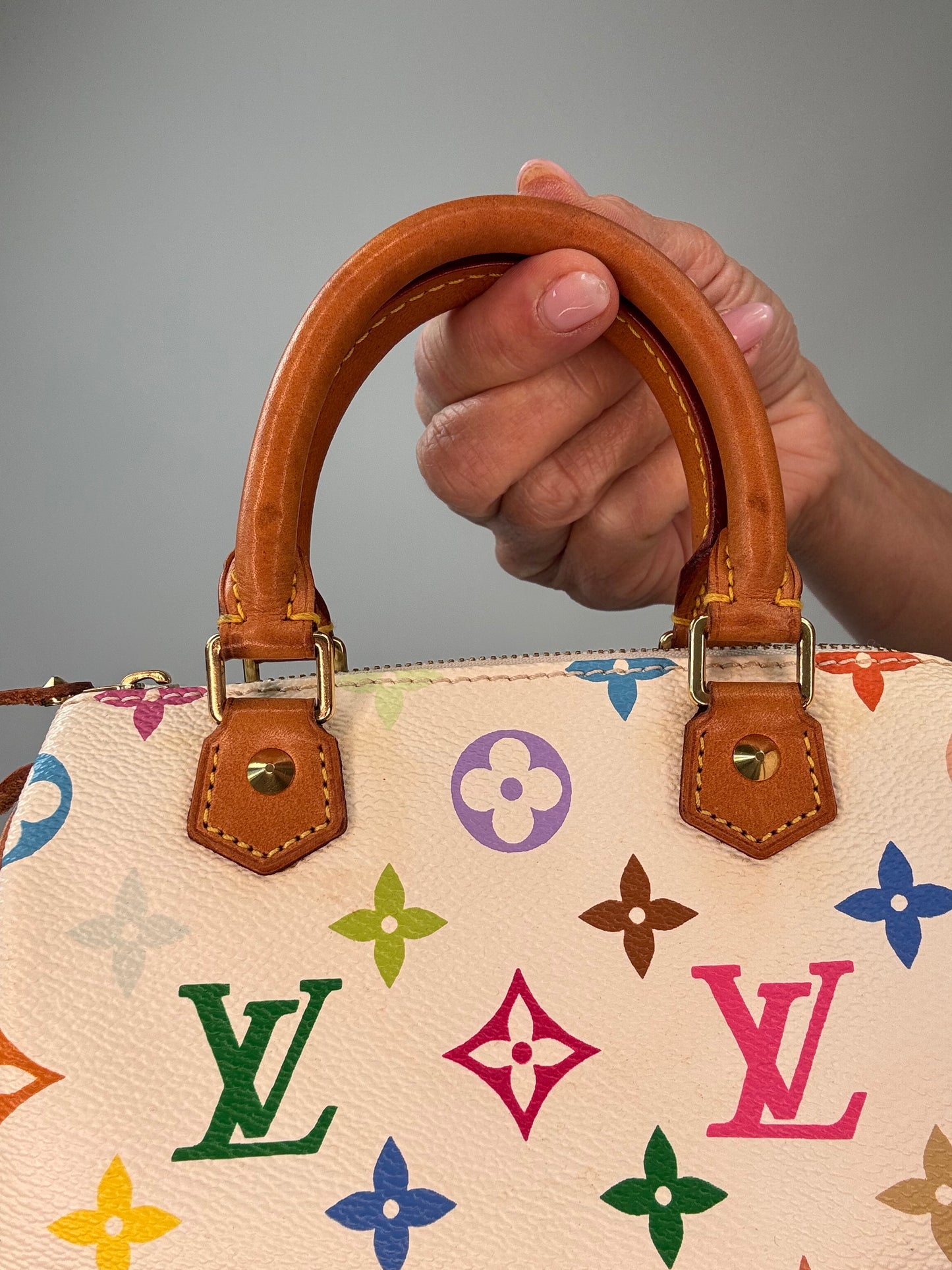 Louis Vuitton Takashi Murakami White Multicolore Nano Speedy top handle front