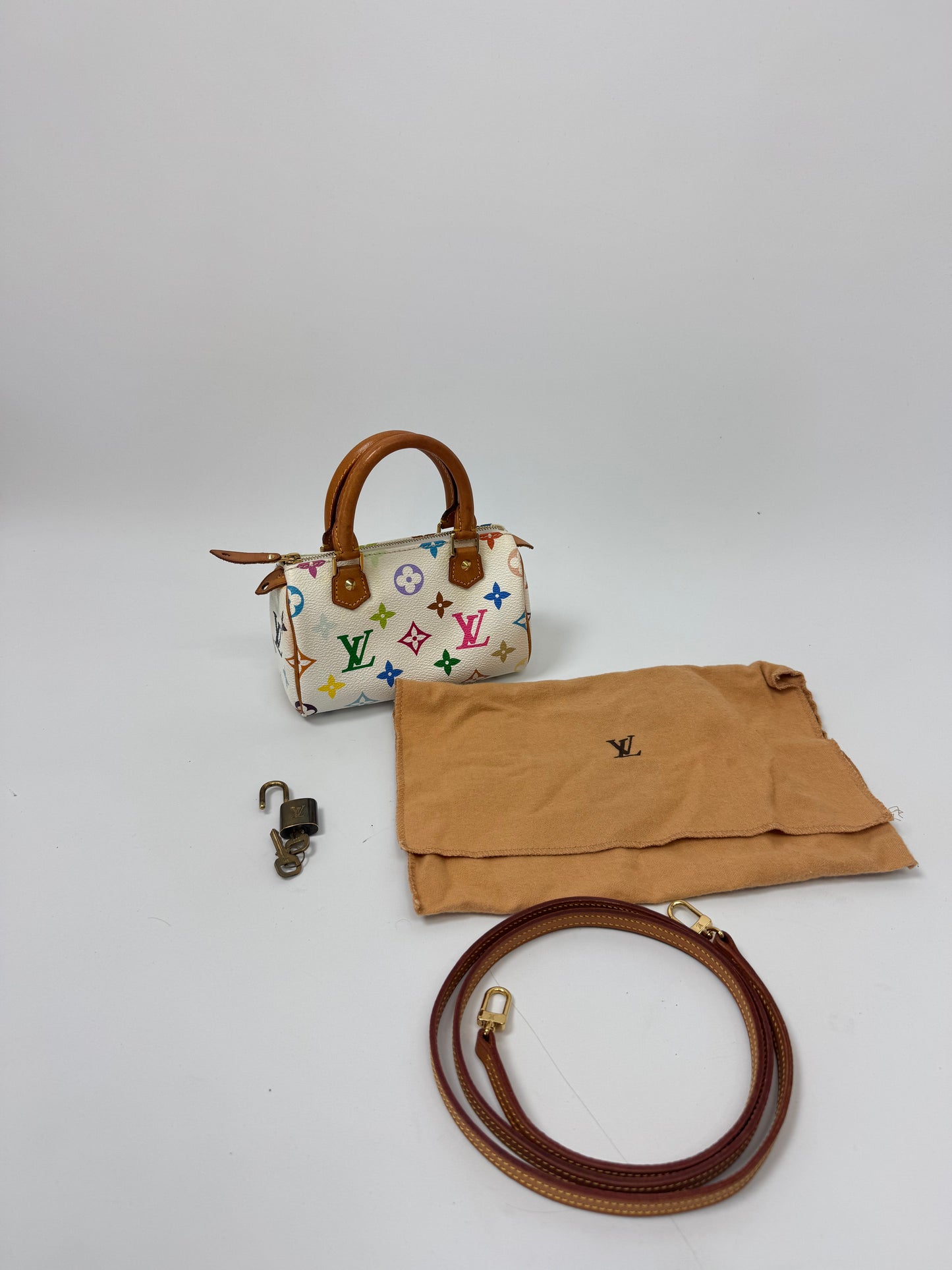 Louis Vuitton Takashi Murakami White Multicolore Nano Speedy with dust bag and accessories