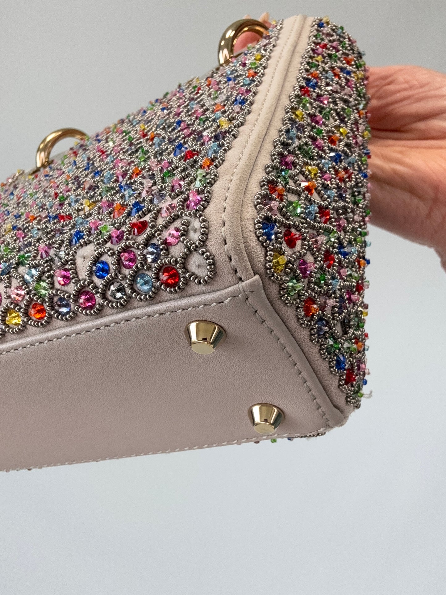 Mini Lady Dior Crystal Embellished Bag back right bottom corner