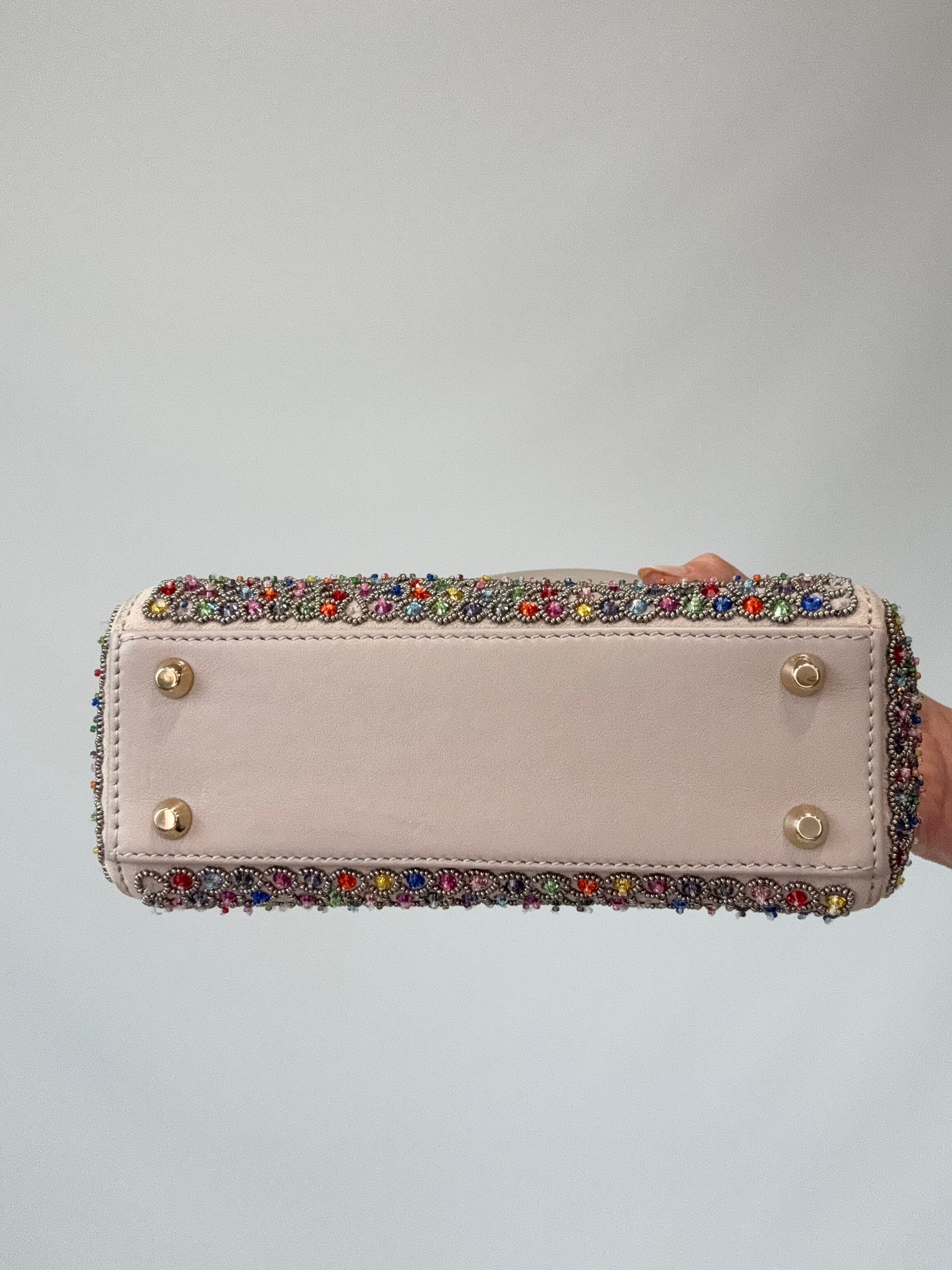 Mini Lady Dior Crystal Embellished Bag bottom of handbag