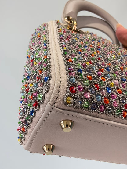 Mini Lady Dior Crystal Embellished Bag front left bottom corner