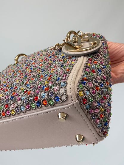 Mini Lady Dior Crystal Embellished Bag front right bottom corner