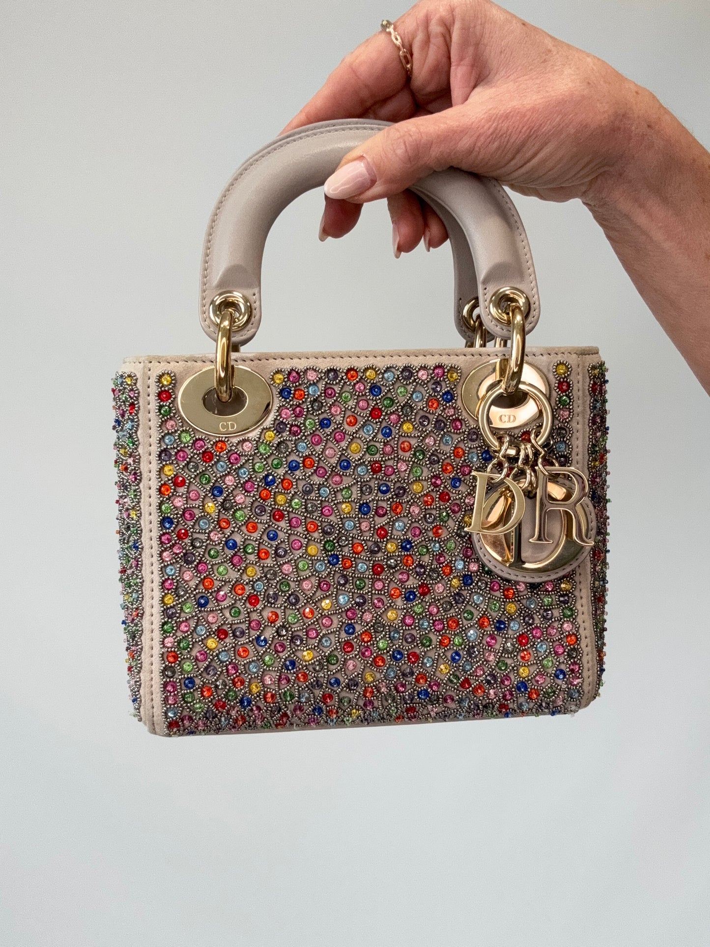 Mini Lady Dior Crystal Embellished Bag front of handbag