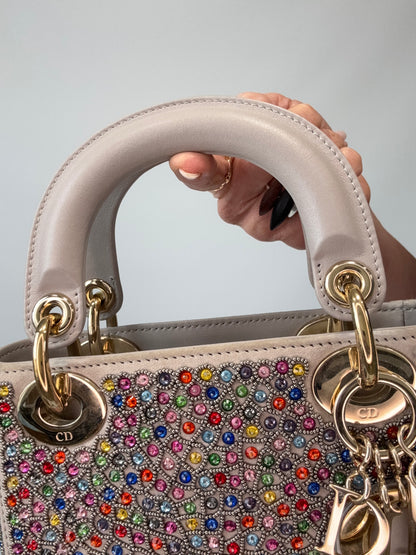 Mini Lady Dior Crystal Embellished Bag front of top handle