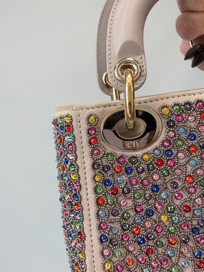 Mini Lady Dior Crystal Embellished Bag left corner with hardware