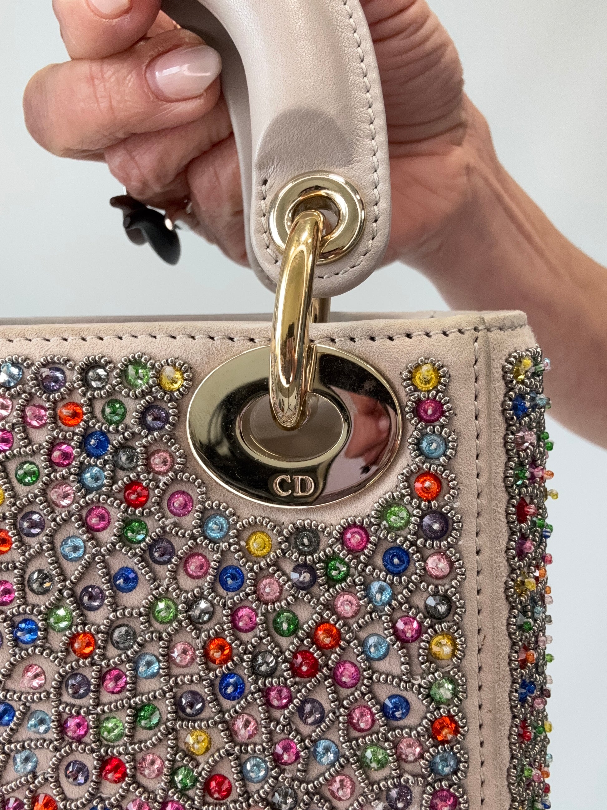 Mini Lady Dior Crystal Embellished Bag right corner with hardware
